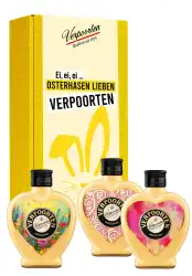 Artikelbild des Artikels “Geschenkset mit unseren 0,2 L Herzflaschen VERPOORTEN ORIGINAL Eierlikör 20 %vol in den Motiven Flower, Style und Sun “
