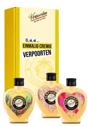Artikelbild des Artikels “Geschenkset mit unseren 0,2 L Herzflaschen VERPOORTEN ORIGINAL Eierlikör 20 %vol in den Motiven Flower, Style und Sun “