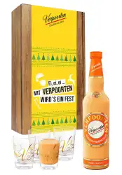 Artikelbild des Artikels “Geschenkset mit einer 0,7 L Flasche VERPOORTEN PFIRSICH-MARACUJA Eierlikör 17 %vol und 4 VERPOORTEN Designgläsern “