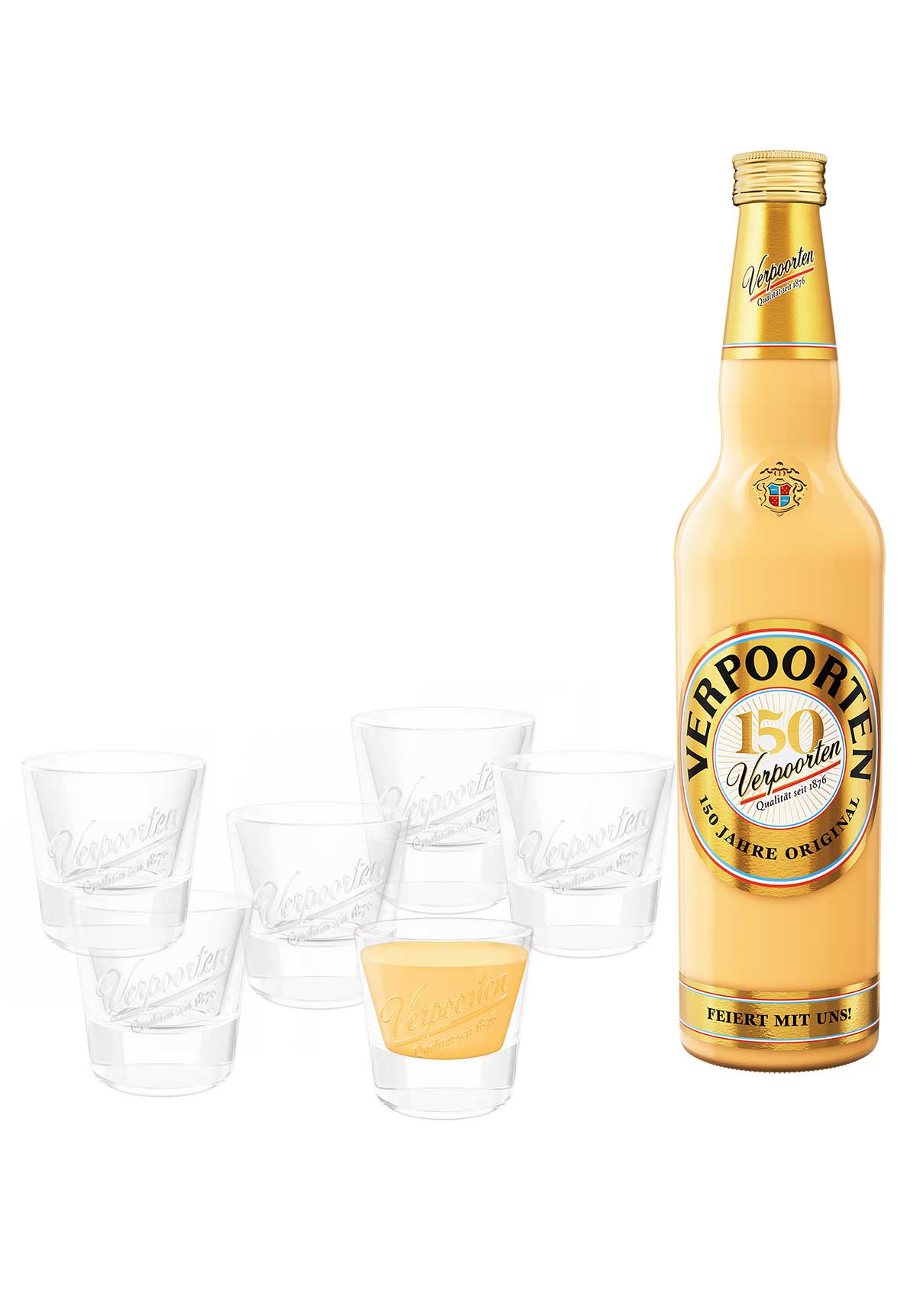  Artikelbild 1 des Artikels “Jubiläums-Bundle mit  0,7 L VERPOORTEN ORIGINAL Eierlikör 20 %vol und 6 Shotgläsern “