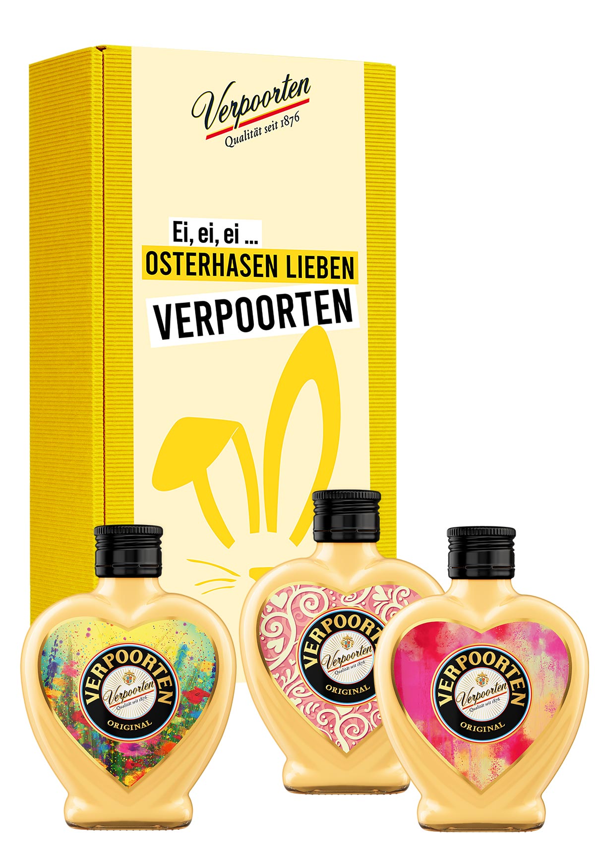  Artikelbild 1 des Artikels “Geschenkset mit unseren 0,2 L Herzflaschen VERPOORTEN ORIGINAL Eierlikör 20 %vol in den Motiven Flower, Style und Sun “