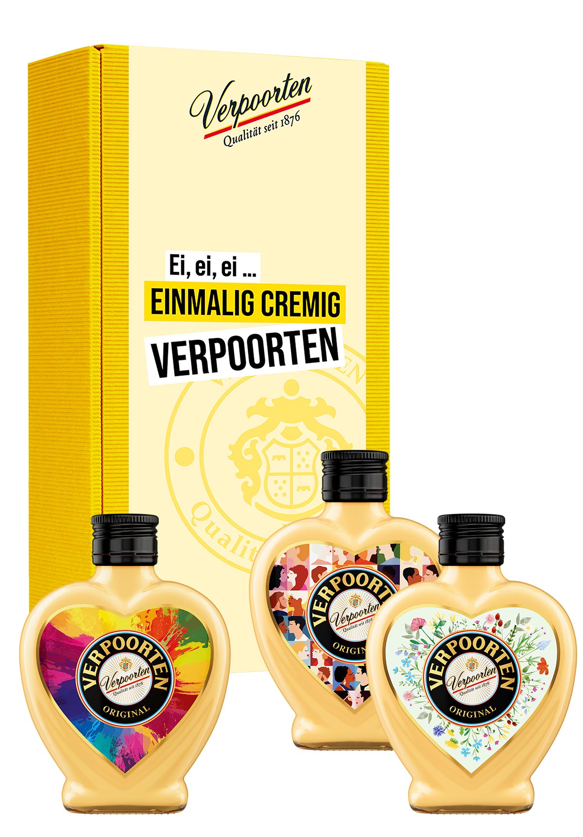 Artikelbild 1 des Artikels “Geschenkset mit unseren 0,2 L Herzflaschen VERPOORTEN ORIGINAL Eierlikör 20 %vol in den Motiven LOVE, RAINBOW und WILDFLOWERS “