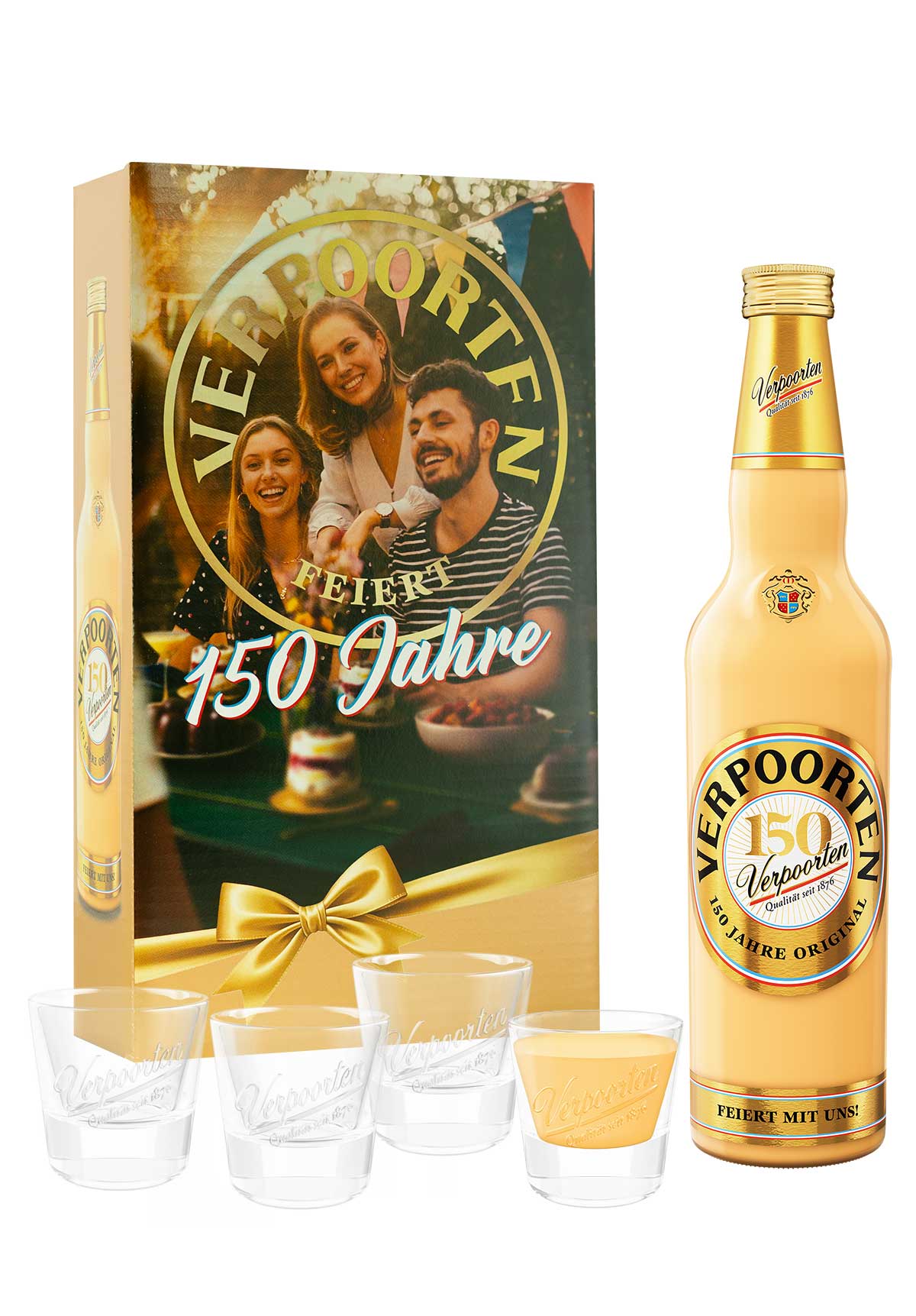  Artikelbild 1 des Artikels “Verpoorten Jubiläums-Geschenkset mit  0,7 L VERPOORTEN ORIGINAL Eierlikör 20 %vol und 4 Shotgläsern “
