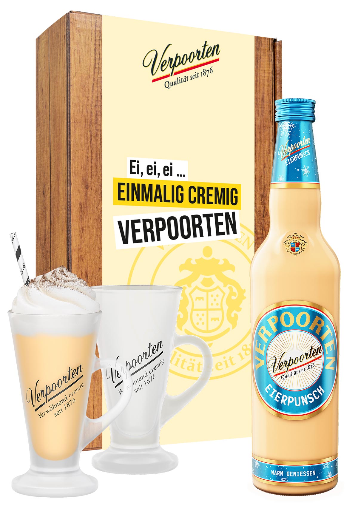  Artikelbild 1 des Artikels “Geschenkset bestehend aus 0,7 L VERPOORTEN EIERPUNSCH 11 %vol & 2 exklusiven VERPOORTEN Punsch-Tassen “
