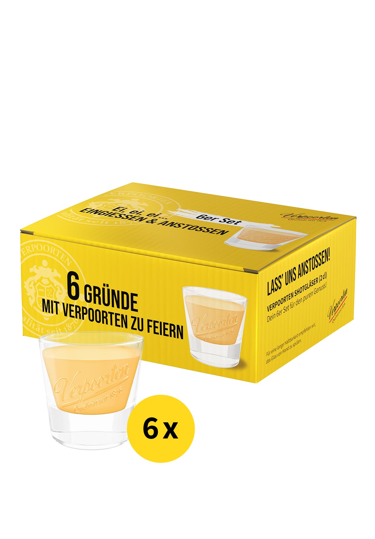  Artikelbild 6 des Artikels “Jubiläums-Bundle mit  0,7 L VERPOORTEN ORIGINAL Eierlikör 20 %vol und 6 Shotgläsern “